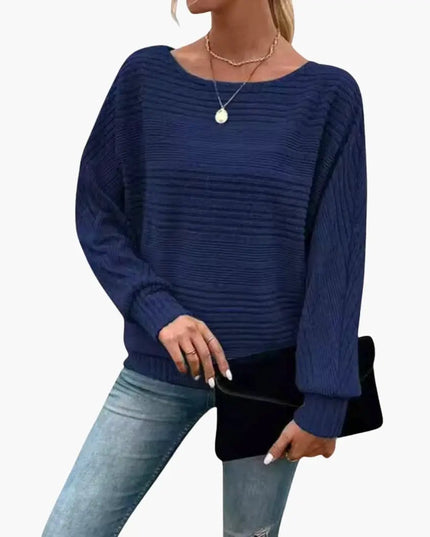 Women's Sweater with Boat Neck and Striped Surface