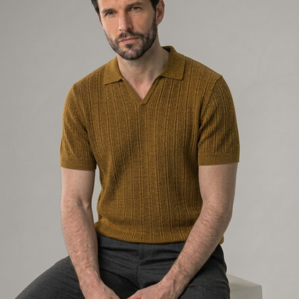 Men’s Ribbed Polo Shirt – Open Collar & Short Sleeve