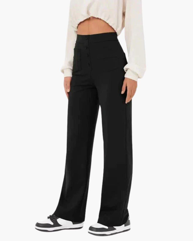 High Waist Palazzo Pants for Women with Button Placket – Stylish & Comfortable