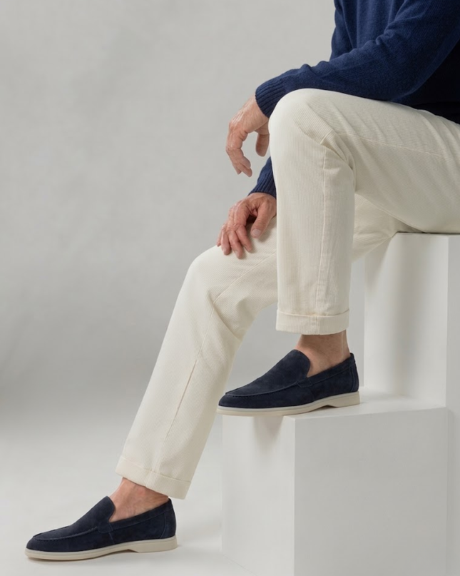 Men’s Slip-On Loafers – Stitched Detail & White Sole