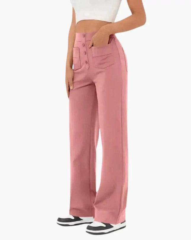 High Waist Palazzo Pants for Women with Button Placket – Stylish & Comfortable