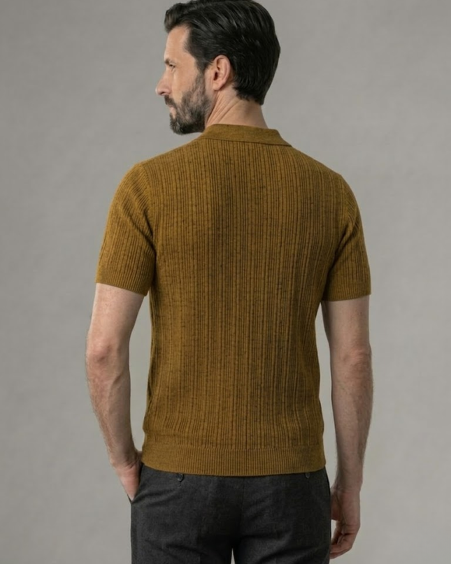 Men’s Ribbed Polo Shirt – Open Collar & Short Sleeve