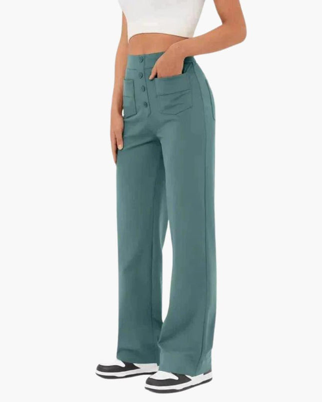 High Waist Palazzo Pants for Women with Button Placket – Stylish & Comfortable