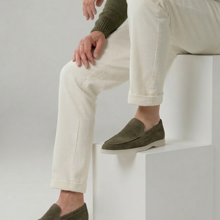 Men’s Slip-On Loafers – Stitched Detail & White Sole