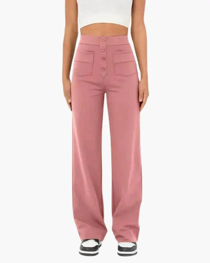 High Waist Palazzo Pants for Women with Button Placket – Stylish & Comfortable