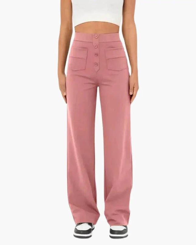 High Waist Palazzo Pants for Women with Button Placket – Stylish & Comfortable