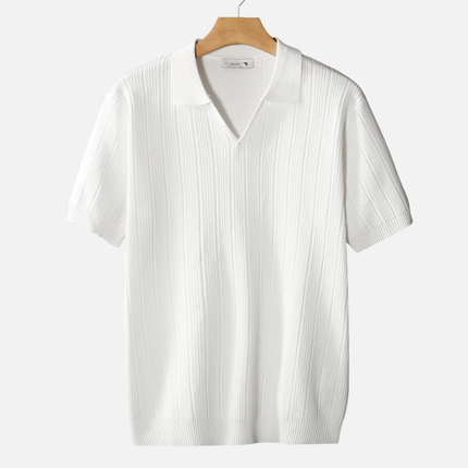 Men’s Ribbed Polo Shirt – Open Collar & Short Sleeve