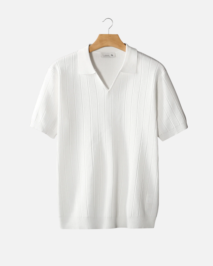 Men’s Ribbed Polo Shirt – Open Collar & Short Sleeve