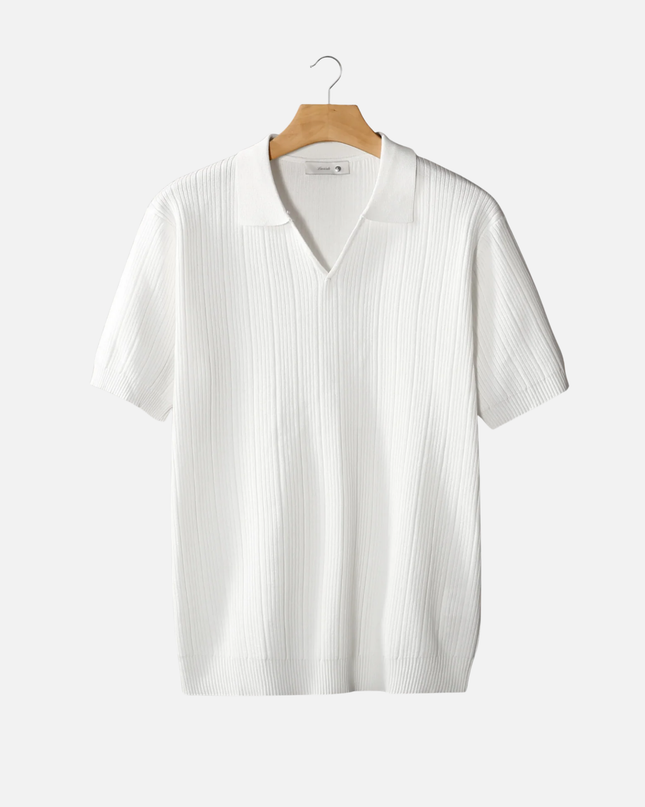 Men’s Ribbed Polo Shirt – Open Collar & Short Sleeve