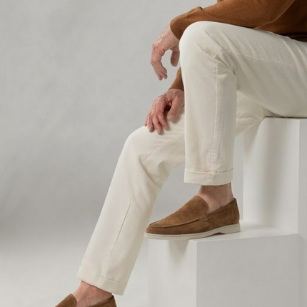 Men’s Slip-On Loafers – Stitched Detail & White Sole