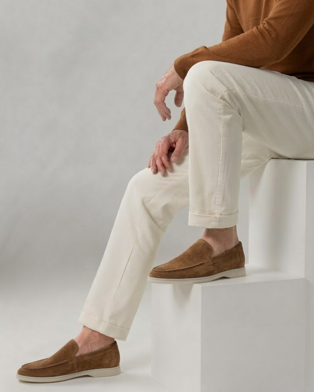 Men’s Slip-On Loafers – Stitched Detail & White Sole