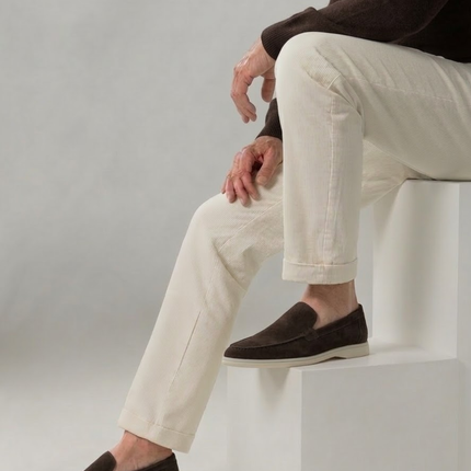 Men’s Slip-On Loafers – Stitched Detail & White Sole