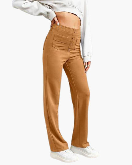 High Waist Palazzo Pants for Women with Button Placket – Stylish & Comfortable