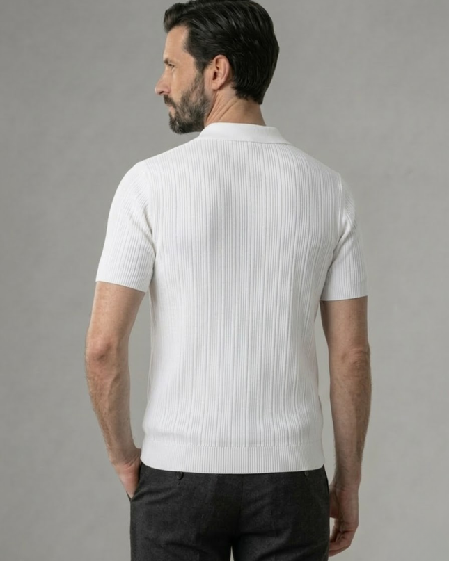 Men’s Ribbed Polo Shirt – Open Collar & Short Sleeve