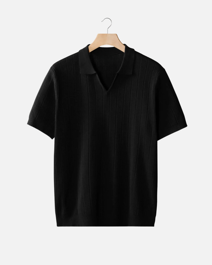 Men’s Ribbed Polo Shirt – Open Collar & Short Sleeve