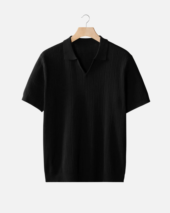 Men’s Ribbed Polo Shirt – Open Collar & Short Sleeve