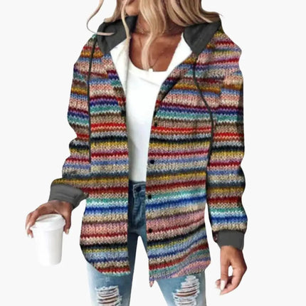 Women’s Hooded Cardigan with Striped Knit