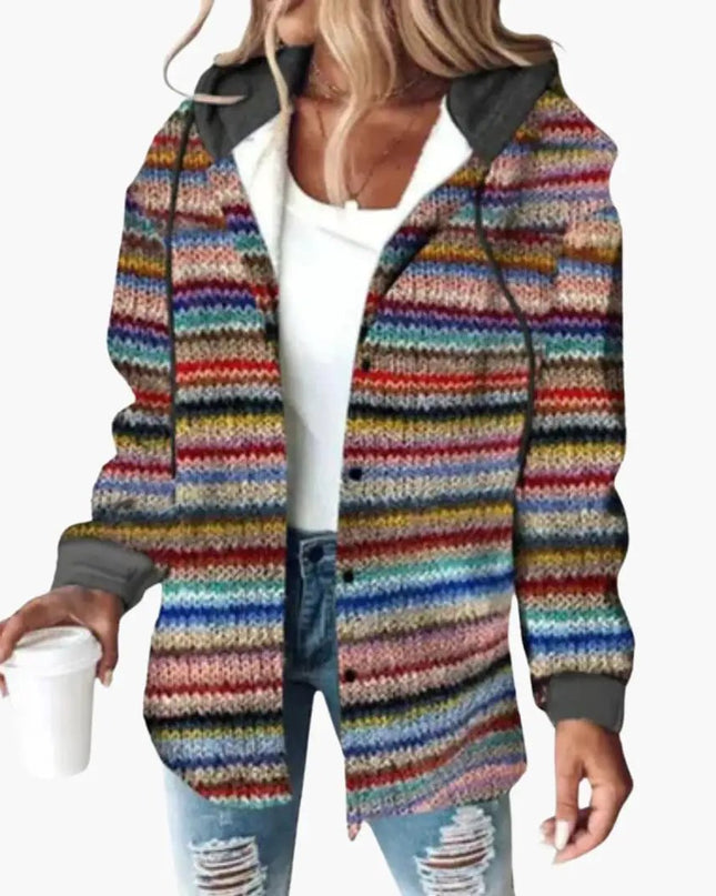 Women’s Hooded Cardigan with Striped Knit