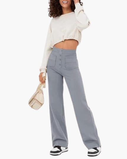 High Waist Palazzo Pants for Women with Button Placket – Stylish & Comfortable