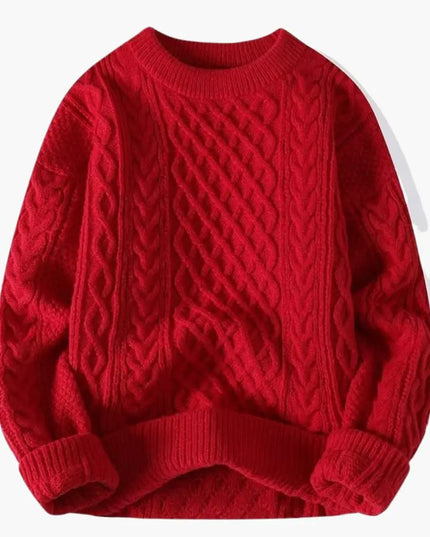 Women's Sweater with Round Neck and Cable Knit Surface