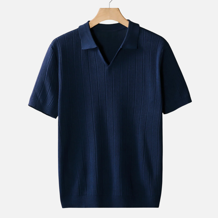Men’s Ribbed Polo Shirt – Open Collar & Short Sleeve