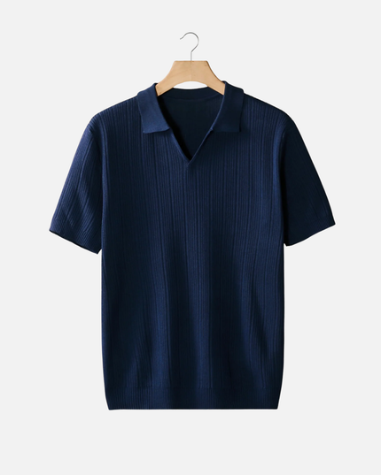 Men’s Ribbed Polo Shirt – Open Collar & Short Sleeve