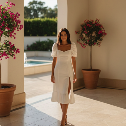 Jenna | Midi Dress with Puff Sleeves