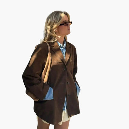 Trendy Women's Suede Jacket with Button Placket – Stylish & Comfortable