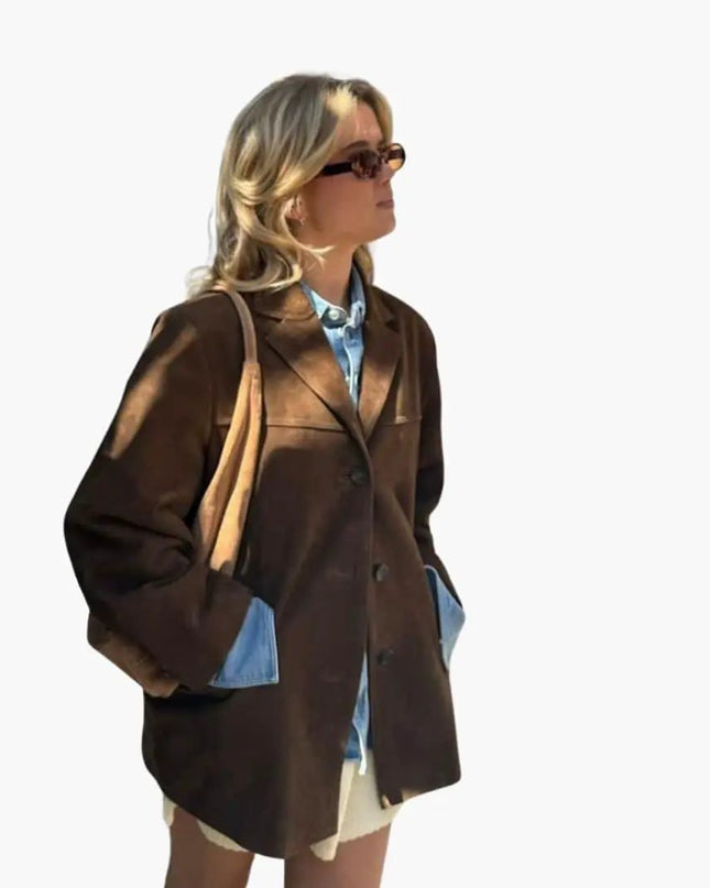 Trendy Women's Suede Jacket with Button Placket – Stylish & Comfortable
