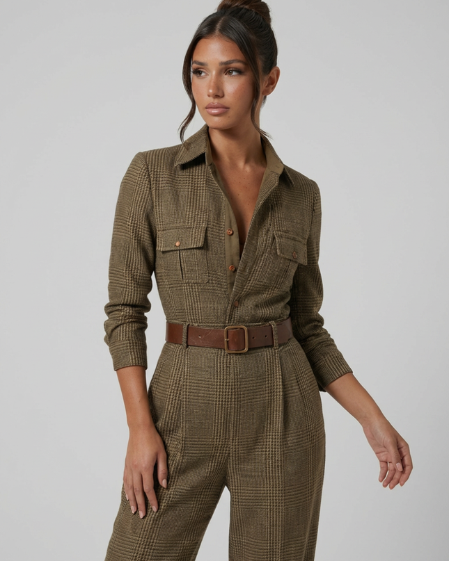 Fiona | Elegant Tweed Jumpsuit with Check Pattern