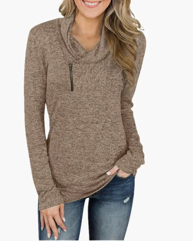 Women's Sweater with Collar and Zipper Combines Style and Function