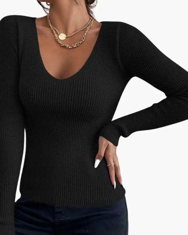 Women's Sweater with V-Neck and Long Sleeves