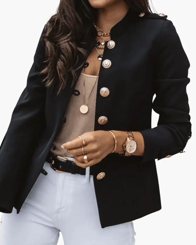 Women's Short Autumn Jacket with Button Closure and Pockets
