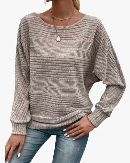 Women's Sweater with Boat Neck and Striped Surface