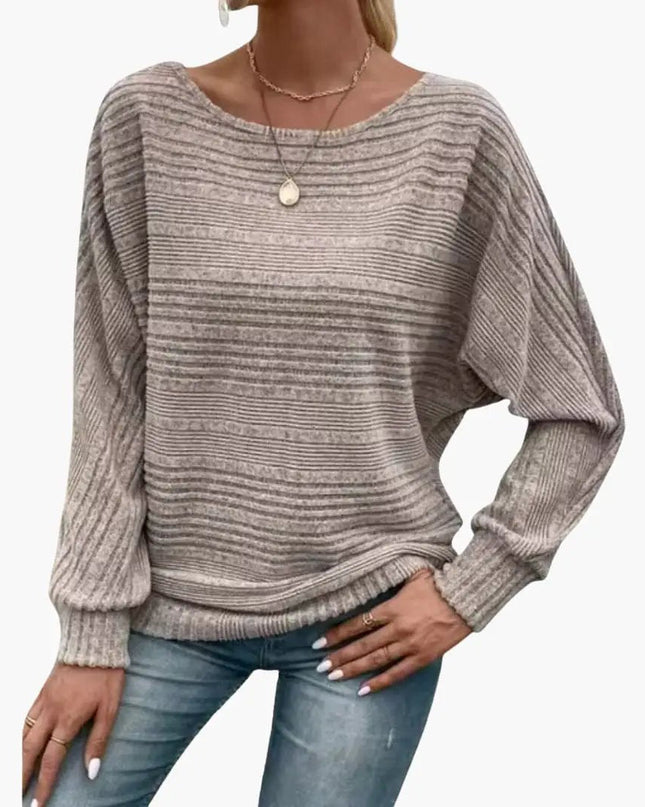 Women's Sweater with Boat Neck and Striped Surface