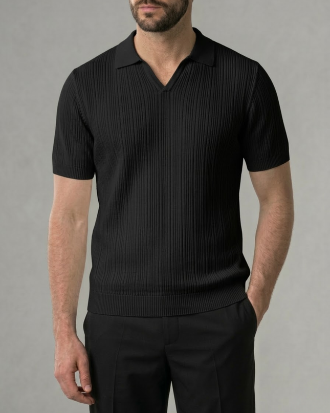 Men’s Ribbed Polo Shirt – Open Collar & Short Sleeve