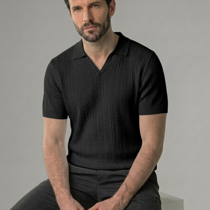 Men’s Ribbed Polo Shirt – Open Collar & Short Sleeve