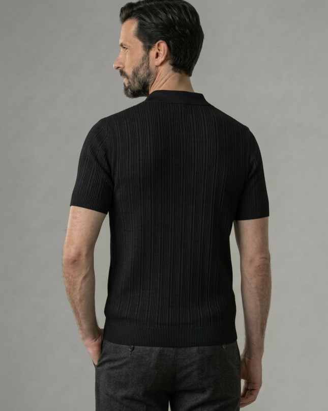 Men’s Ribbed Polo Shirt – Open Collar & Short Sleeve