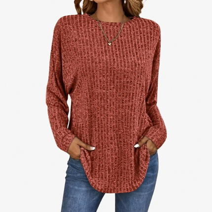 Women’s Sweater with Round Neck and Ribbed Hem