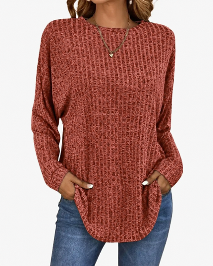 Women’s Sweater with Round Neck and Ribbed Hem