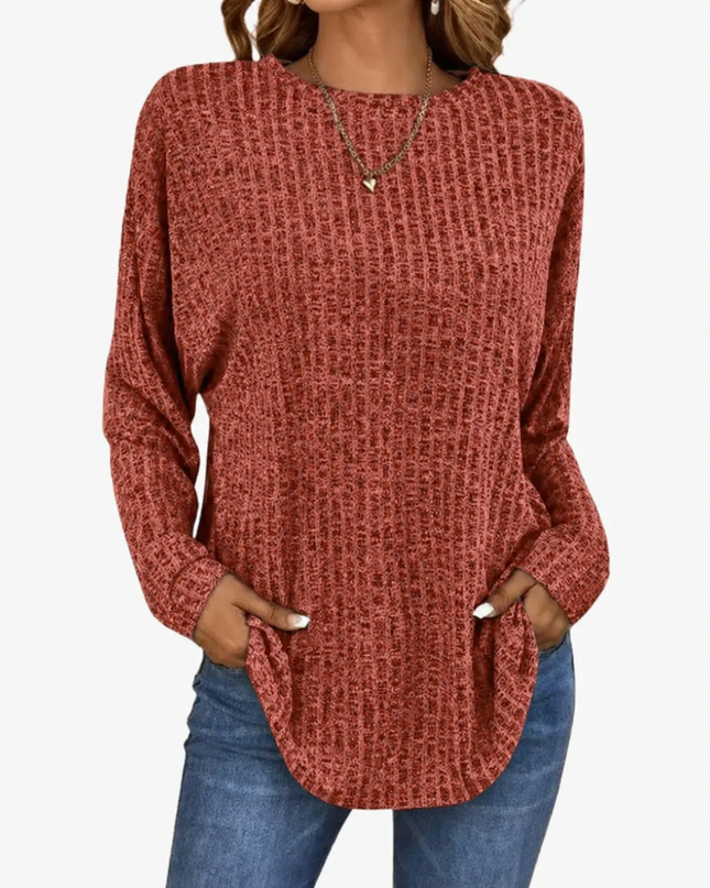 Women’s Sweater with Round Neck and Ribbed Hem