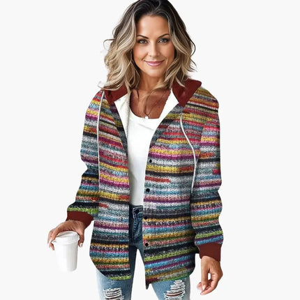 Women’s Hooded Cardigan with Striped Knit