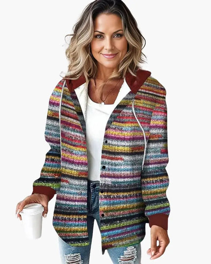 Women’s Hooded Cardigan with Striped Knit