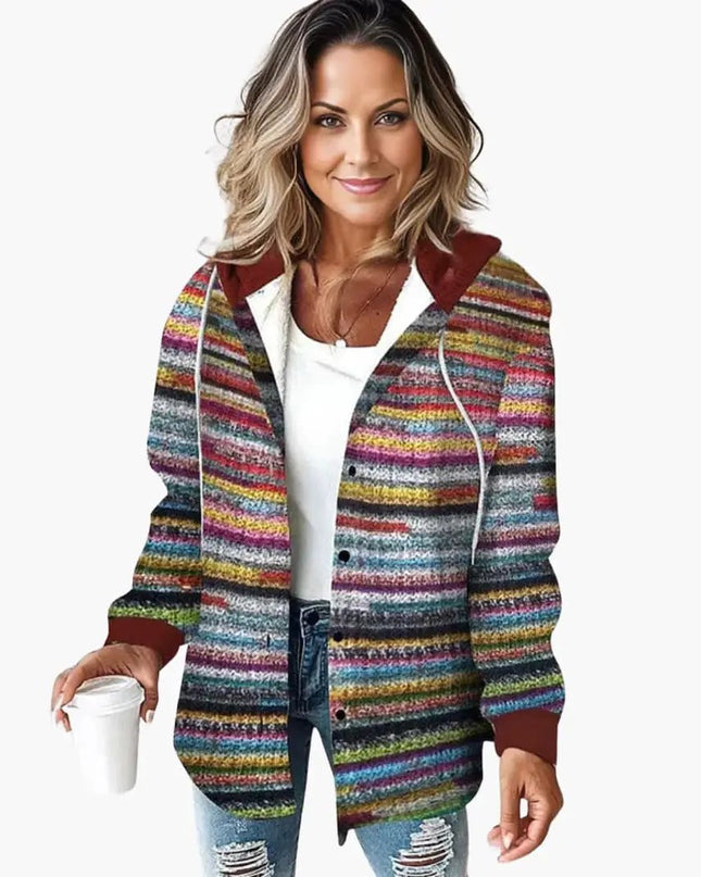 Women’s Hooded Cardigan with Striped Knit