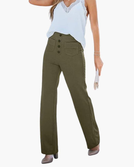 High Waist Palazzo Pants for Women with Button Placket – Stylish & Comfortable