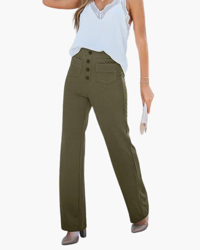 High Waist Palazzo Pants for Women with Button Placket – Stylish & Comfortable