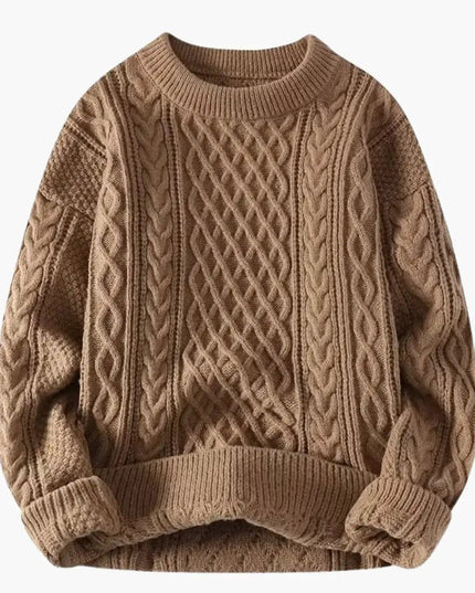 Women's Sweater with Round Neck and Cable Knit Surface