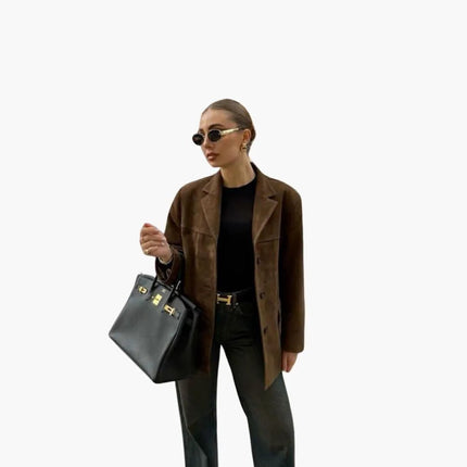 Trendy Women's Suede Jacket with Button Placket – Stylish & Comfortable