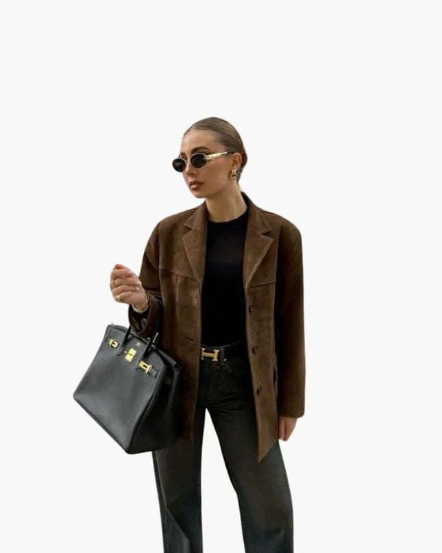 Trendy Women's Suede Jacket with Button Placket – Stylish & Comfortable