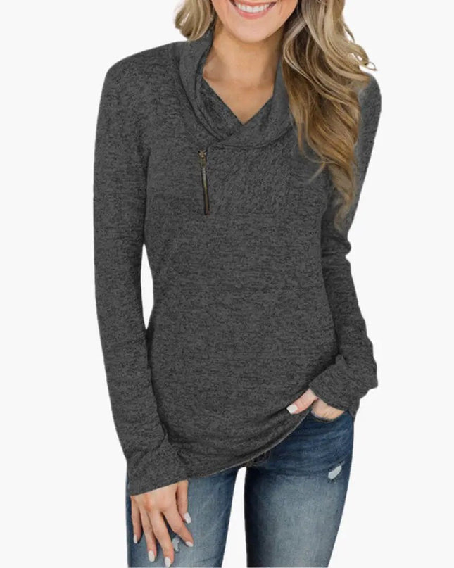 Women's Sweater with Collar and Zipper Combines Style and Function